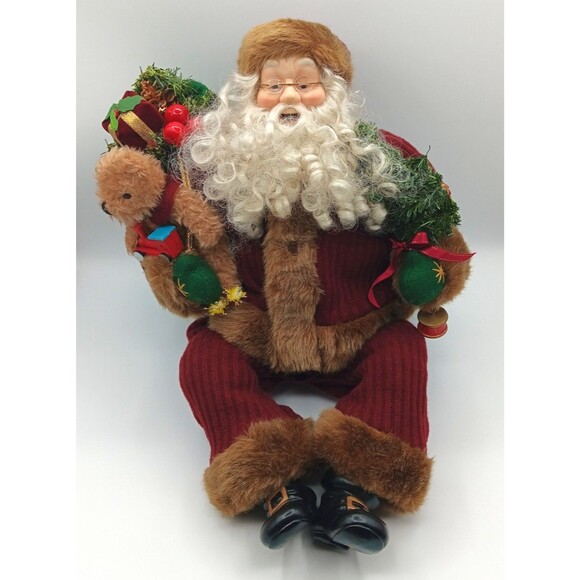VTG Santa Claus Figurine Doll Plush Jolly Shelf Sitter Xmas Holiday Decor 14.5" - Picture 1 of 12